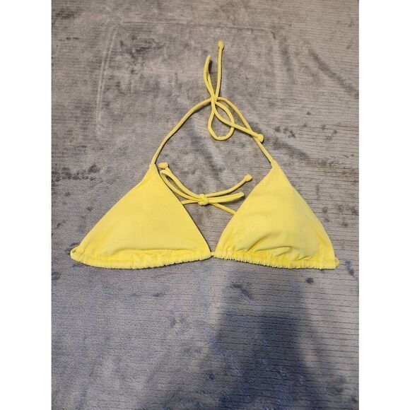Victoria's Secret Bikini Top Size M Yellow Triangle Swim Top Adjustable Ties - Picture 1 of 3